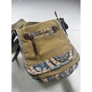 David Jones Messenger Bag Green Canvas Paisley Boho Crossbody Travel Purse
